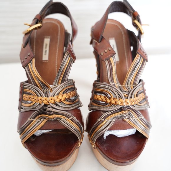 Miu Miu Wood Heels with Studs 35.5 - Picture 1 of 5